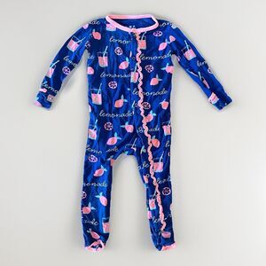 KicKee Pants Size 12-18 Months Bamboo Coverall Full Zip Blue Pink Lemonade
